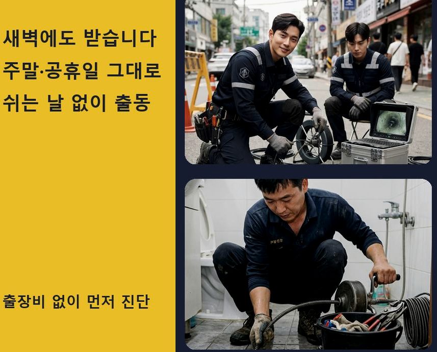 평택시 칠괴동 배수구막힘 원인 진단 현장 작업 사진 - 배관해결사