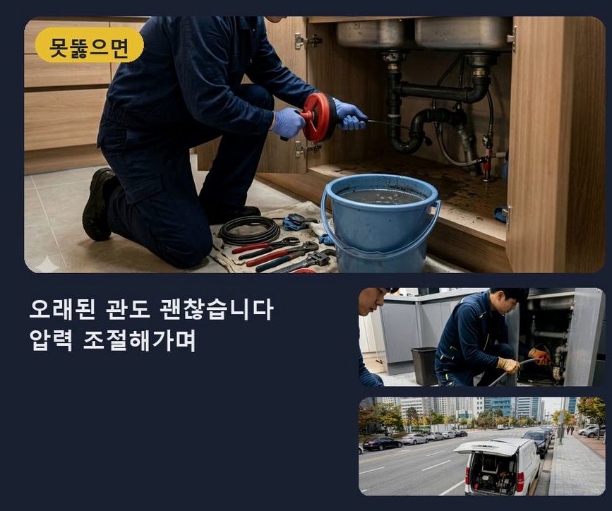 서울 마포구 하중동 하수구막힘 전문 업체 현장 작업 사진 - 배관해결사
