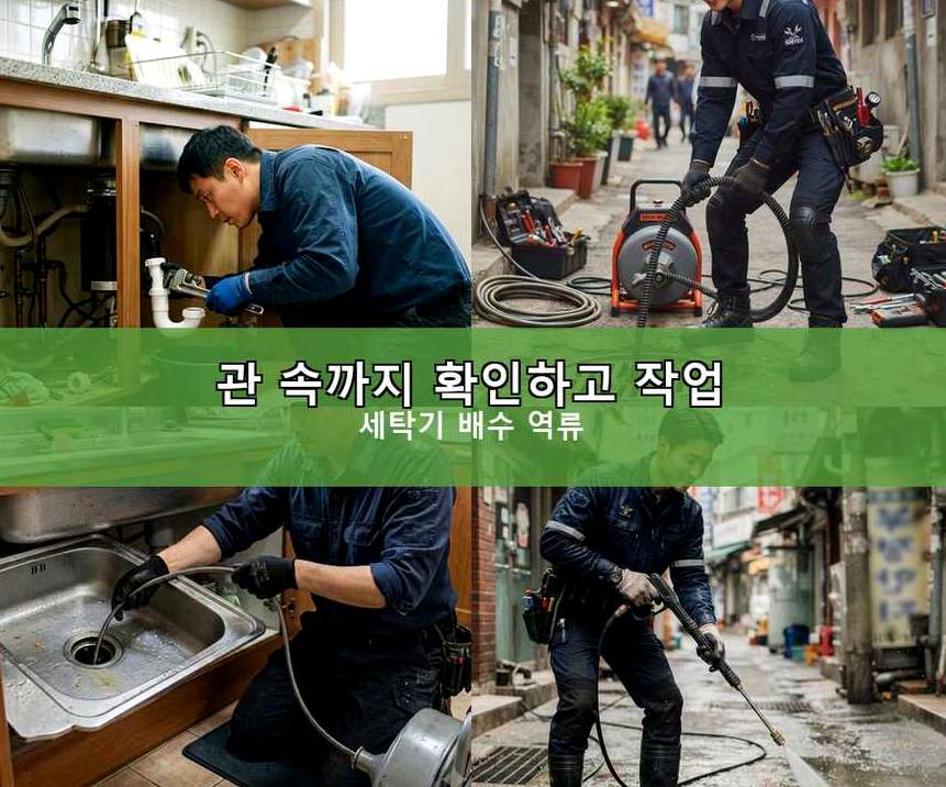 서울 용산구 갈월동 배수구막힘 고압세척·관통 작업 모습