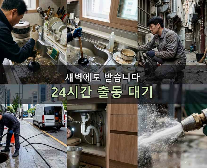 남양주시 호평동 싱크대막힘 야간 출동 현장 작업 사진 - 배관해결사