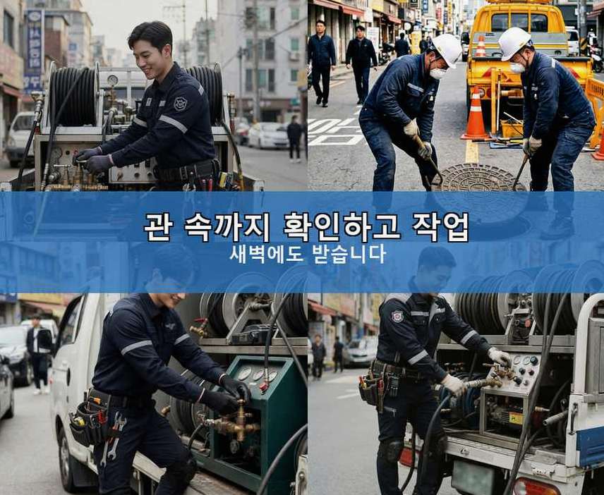 서울 광진구 화양동 세탁기 배수구막힘 원인 진단 현장 작업 사진 - 배관해결사