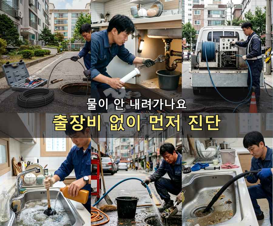 서울 광진구 능동 배수구막힘 고압세척·관통 작업 모습