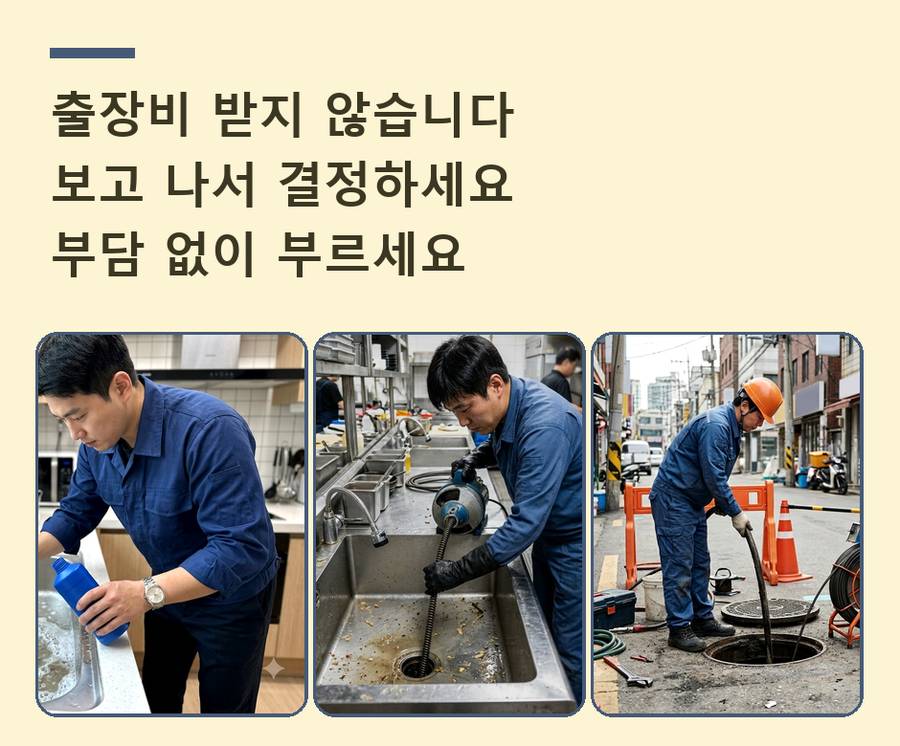 서울 광진구 광장동 배수구막힘 고압세척·관통 작업 모습