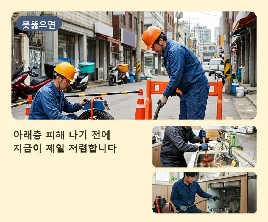 부천시원미구 도당동 싱크대막힘 고압세척·관통 작업 모습