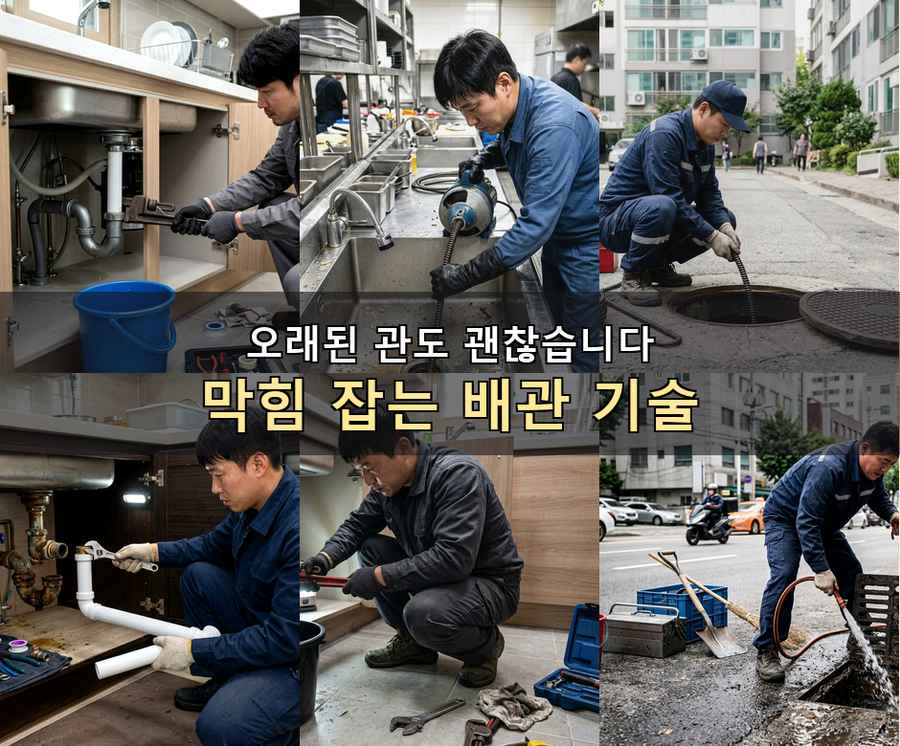 서울 용산구 남영동 하수구막힘 고압세척·관통 작업 모습