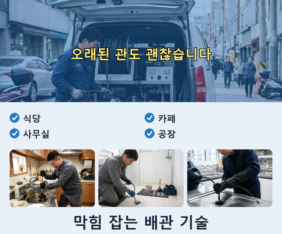 서울 강북구 번동 배수구막힘 고압세척·관통 작업 모습