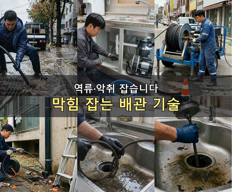 옹진군 대청면대청리 변기막힘 고압세척·관통 작업 모습