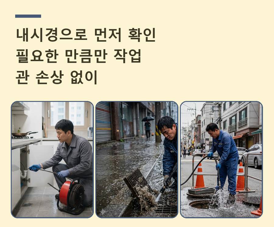 부천시소사구 계수동 싱크대막힘 고압세척·관통 작업 모습
