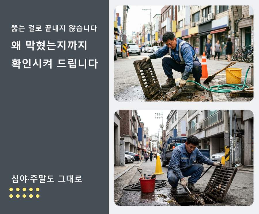 성남시분당구 금곡동 배수구막힘 긴급출동 현장 작업 사진 - 배관해결사