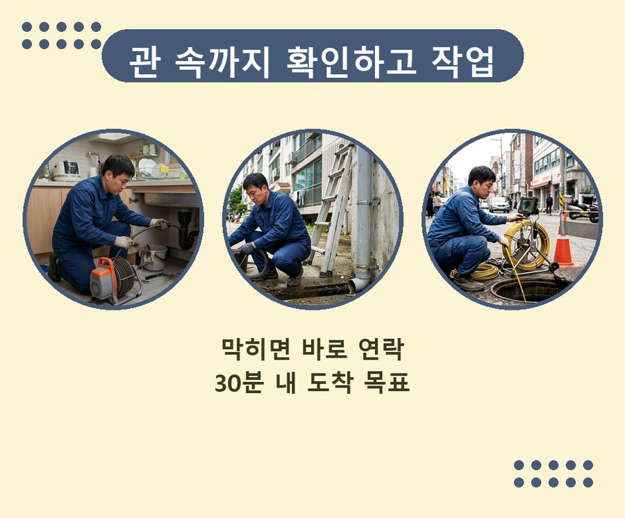 군포시 광정동 배수구막힘 고압세척·관통 작업 모습