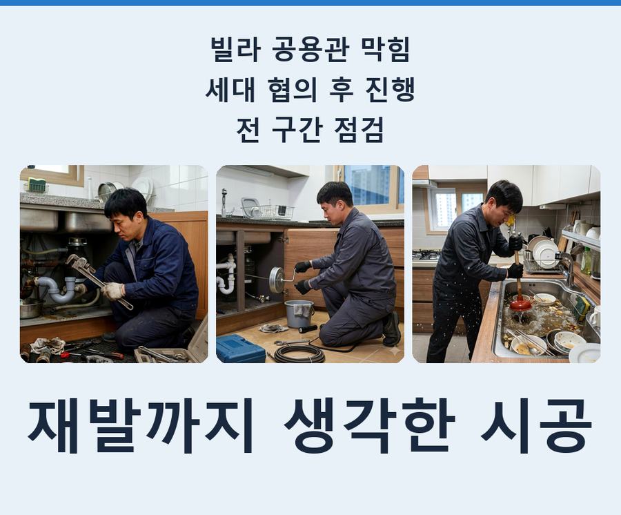 서울 중구 남산동 싱크대막힘 고압세척·관통 작업 모습