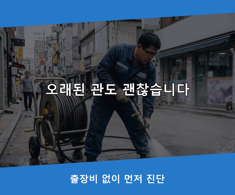 안양시동안구 갈산동 배수구막힘 고압세척·관통 작업 모습