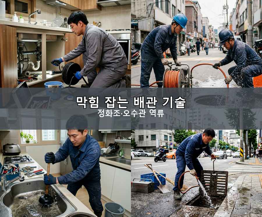 서울 마포구 노고산동 싱크대막힘 고압세척·관통 작업 모습