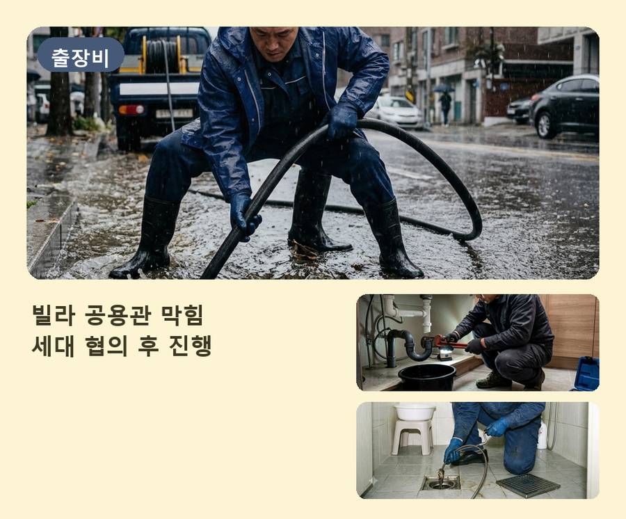 서울 용산구 남영동 싱크대막힘 고압세척·관통 작업 모습