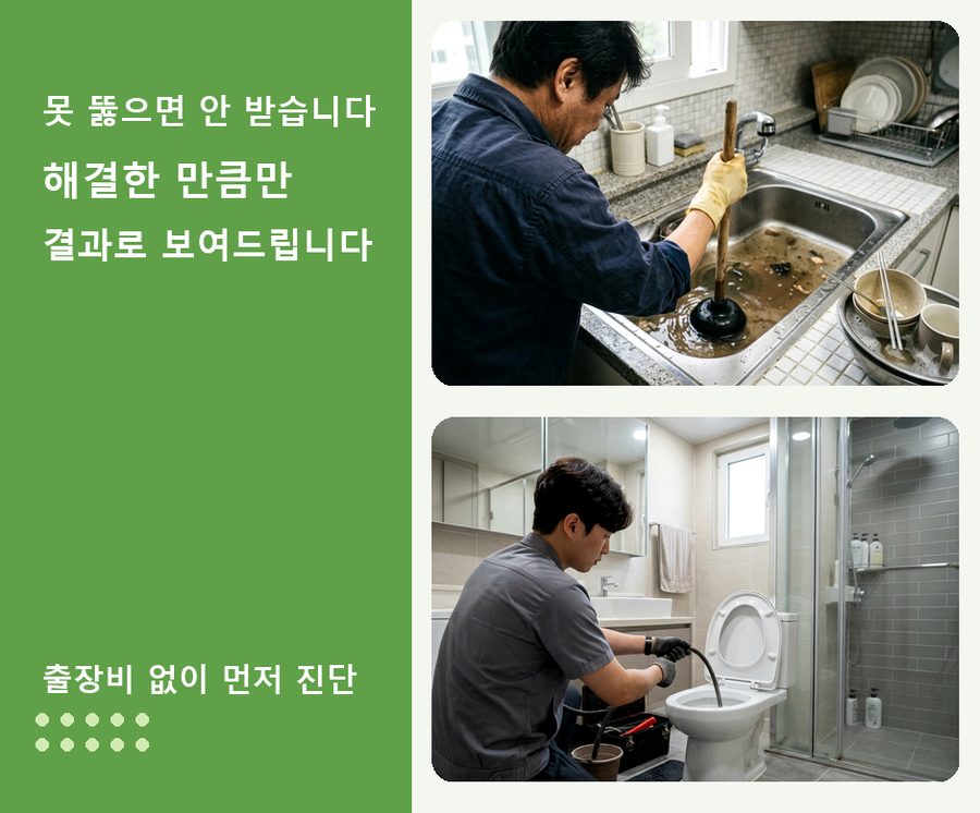 서울 중구 남산동 배수구막힘 고압세척·관통 작업 모습