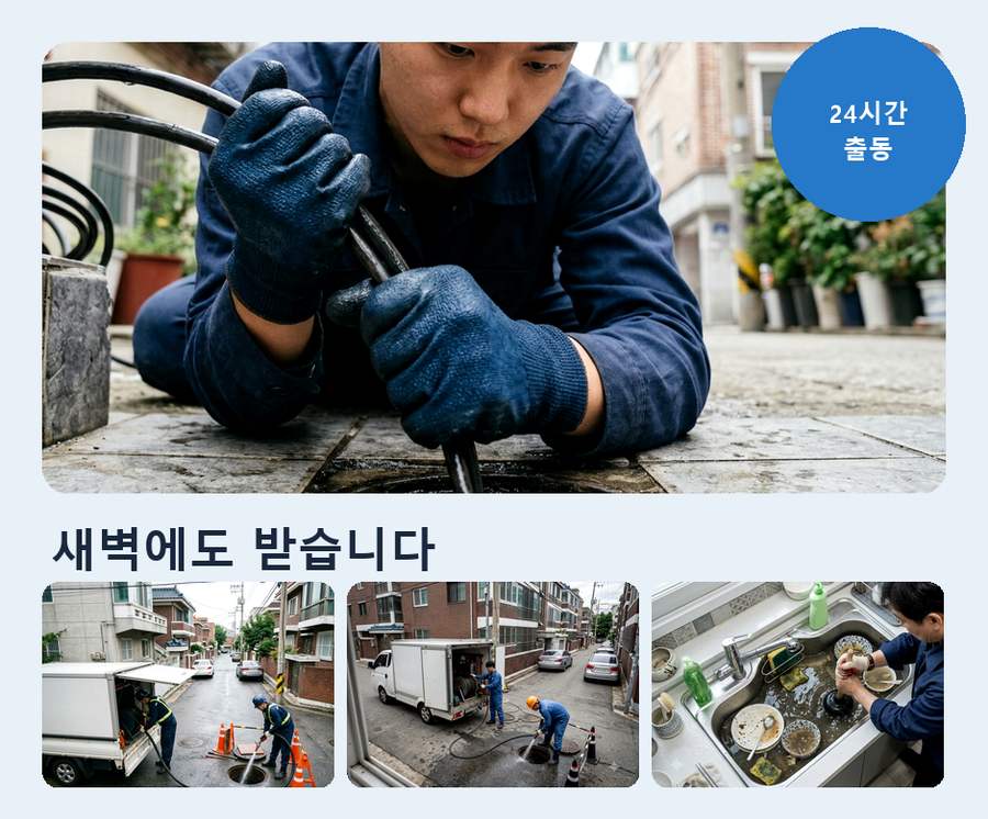서울 중구 광희동 하수구막힘 고압세척·관통 작업 모습