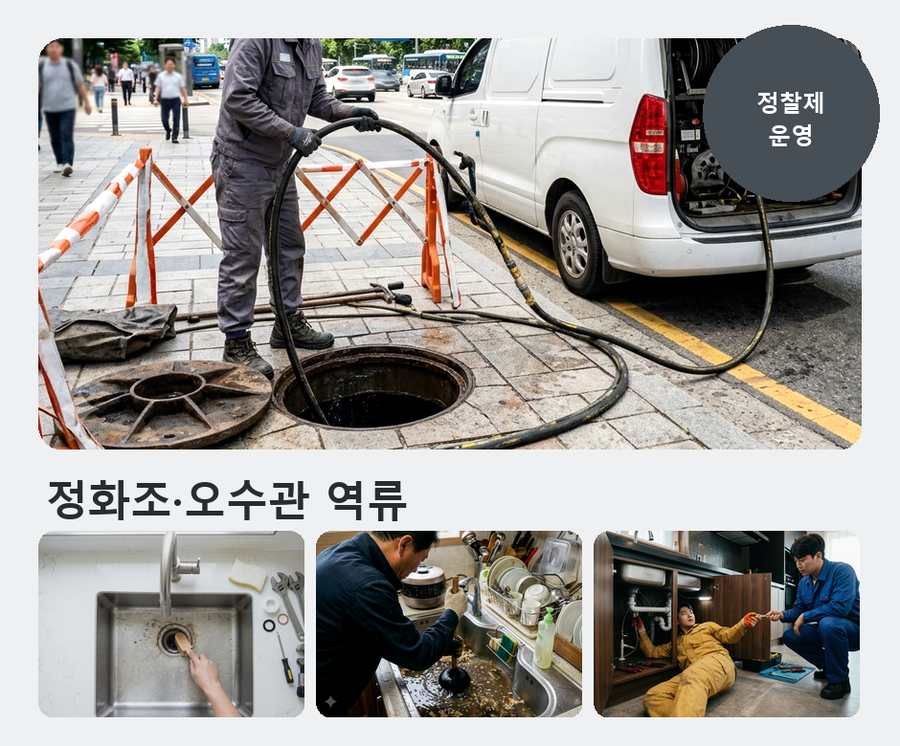 서울 중구 광희동 배수구막힘 긴급출동 현장 작업 사진 - 배관해결사