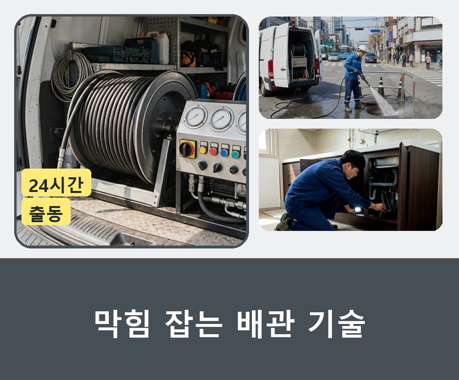 구리시 갈매동 하수구막힘 고압세척·관통 작업 모습