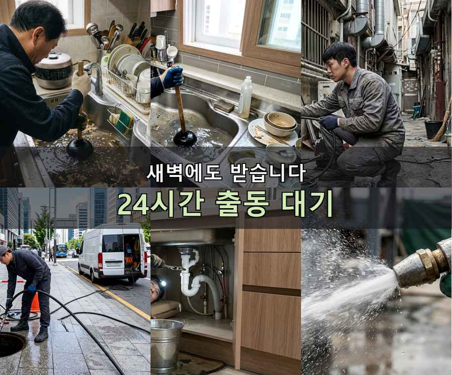 서울 광진구 능동 하수구막힘 고압세척·관통 작업 모습