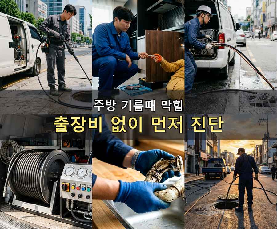 성남시분당구 금곡동 하수구막힘 고압세척·관통 작업 모습