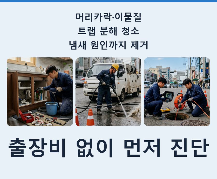 시흥시 계수동 배수구막힘 원인 진단 현장 작업 사진 - 배관해결사